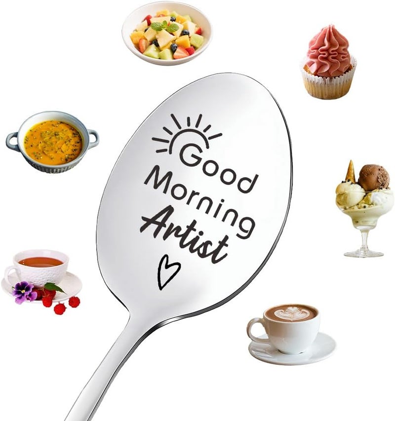 Borhmty Best Artist Gifts for Women Men Good Morning Artist Spoon Art Teacher Appreciation Gifts for Women Men Painter Artists Birthday Gift for Friend Coworker Colleage Stainless Steel Spoon - Image 1